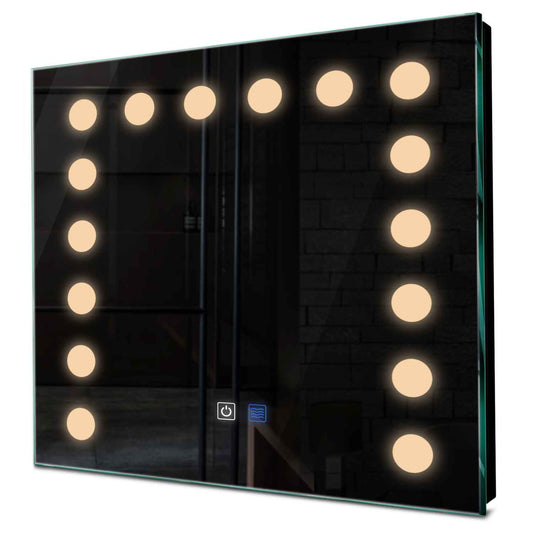 Oglinda LED patrata cu lumina LED calda Gama Salono Model 6 cu butoane touch si dezaburire - Reyze