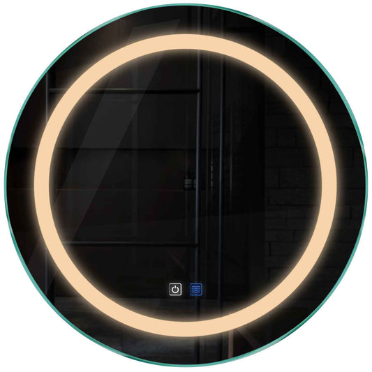 Oglinda LED rotunda cu lumina LED calda Gama Salono Model 1 cu butoane touch si dezaburire - Reyze