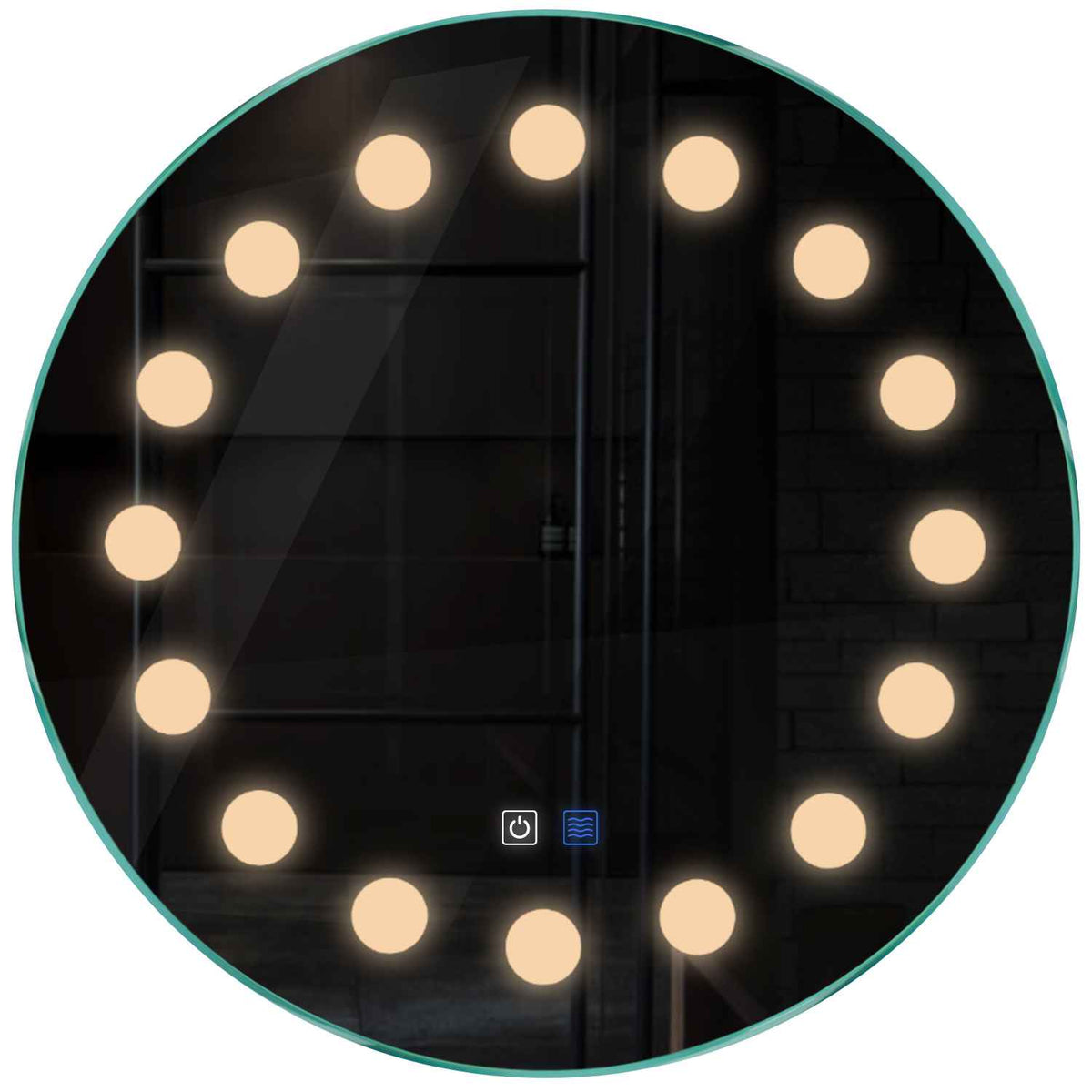 Oglinda LED rotunda cu lumina LED calda Gama Salono Model 6 cu butoane touch si dezaburire - Reyze