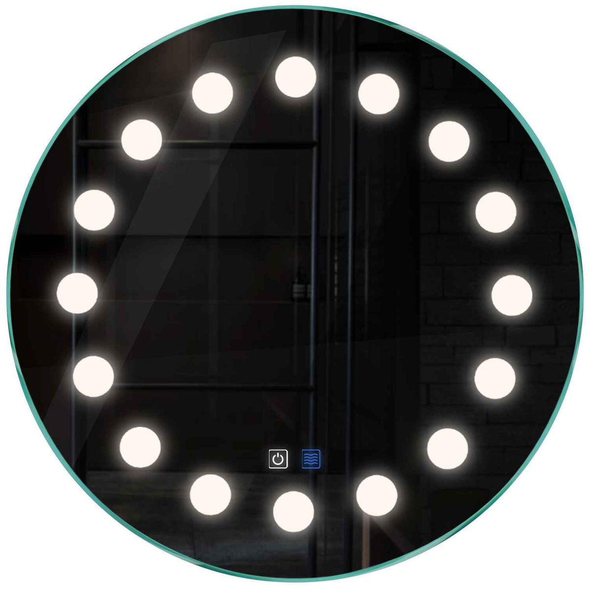 Oglinda LED rotunda cu lumina LED neutra Gama Salono Model 6 cu butoane touch si dezaburire - Reyze