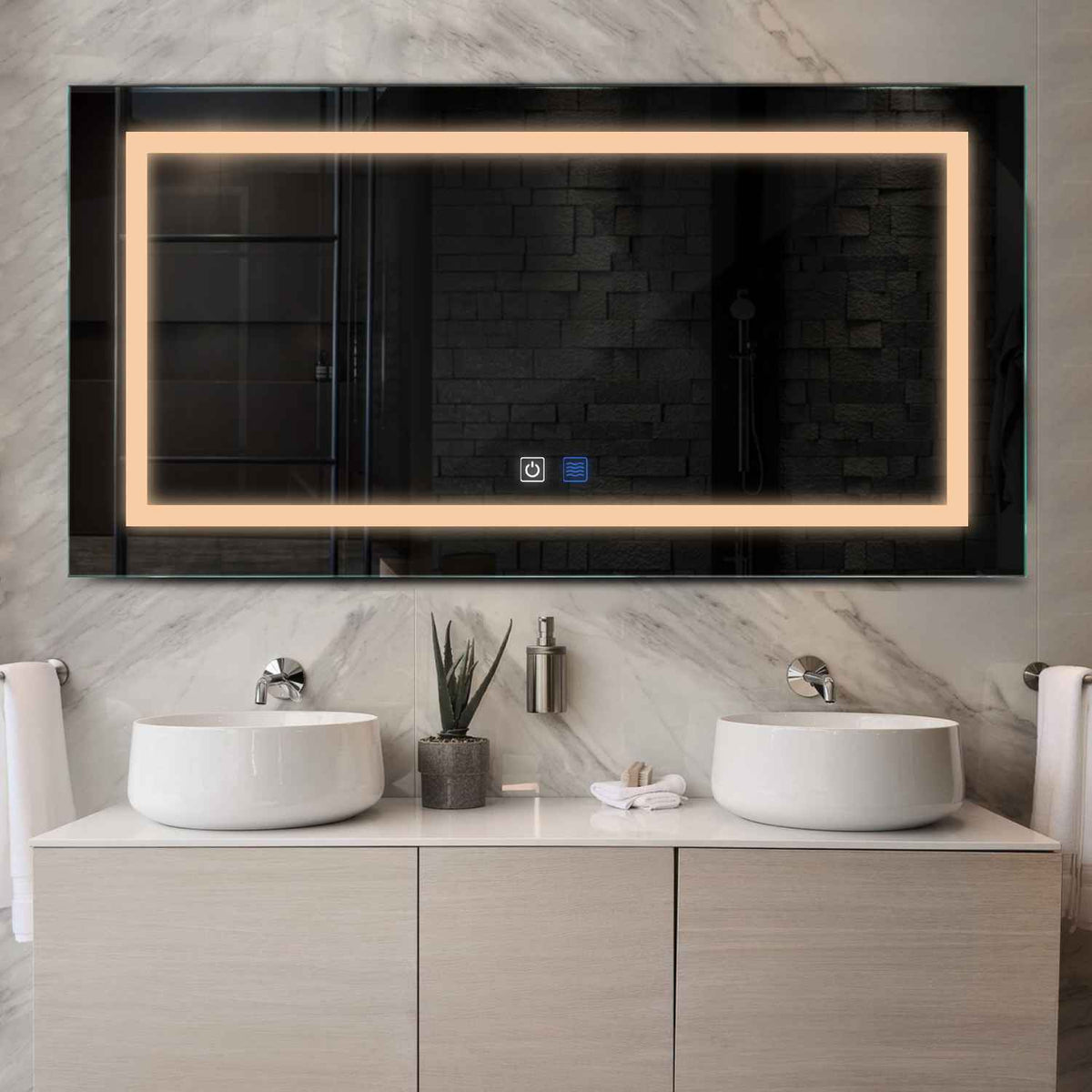 Oglinda LED Orizontala, Touch LED, Dimare, Dezaburire, LED 3000K Cald - Gama Salono Model 1