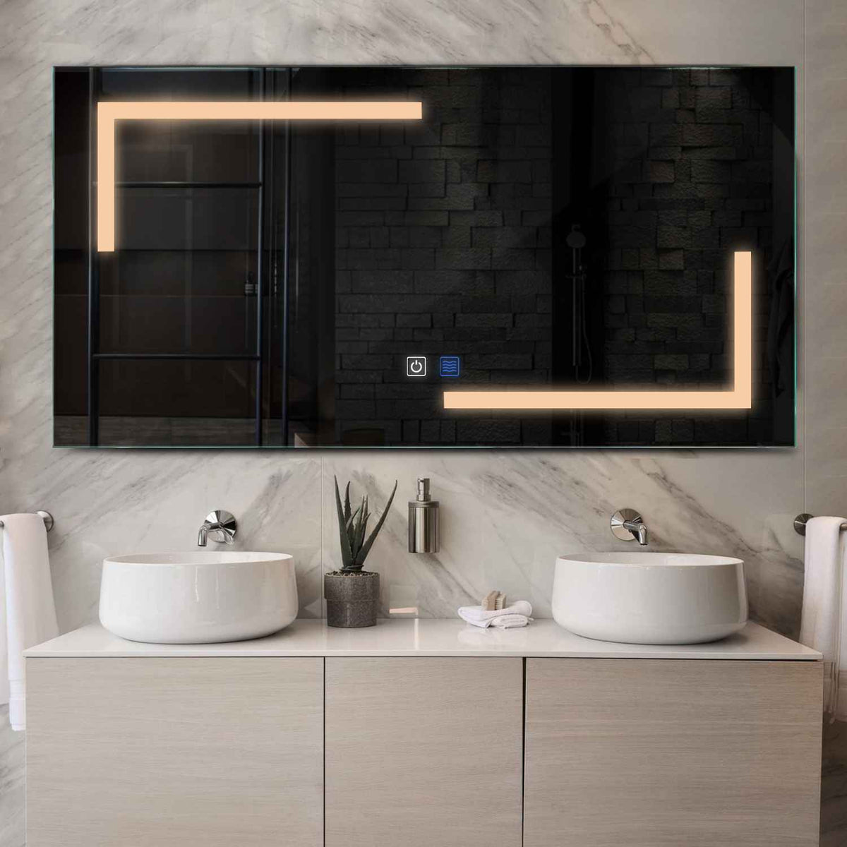 Oglinda LED Orizontala, Touch LED, Dimare, Dezaburire, LED 3000K Cald - Gama Salono Model 3
