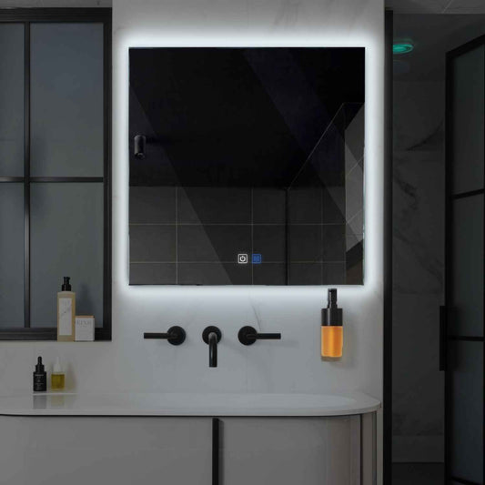 Oglinda LED patrata cu lumina LED rece Gama Ambient Model 1 cu butoane touch si dezaburire - Reyze