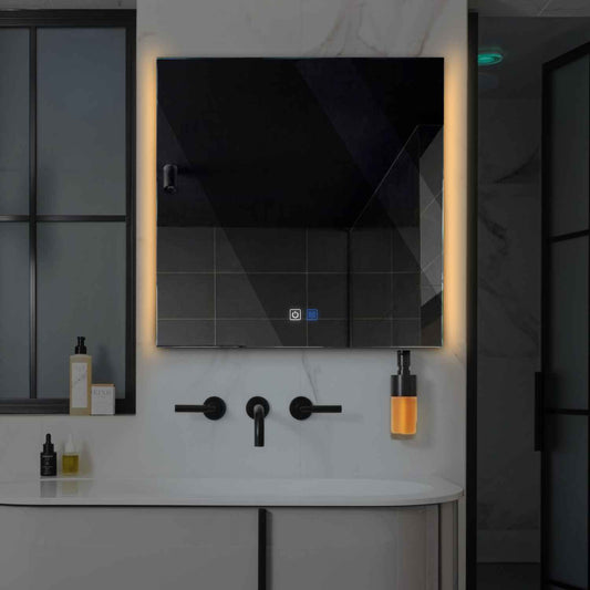 Oglinda LED patrata cu lumina LED calda Gama Ambient Model 2 cu butoane touch si dezaburire - Reyze