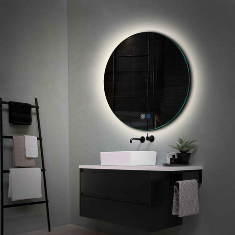 Oglinda LED rotunda 60x60 cm cu lumina LED neutra Gama Ambient Model 1 cu butoane touch si dezaburire - Reyze