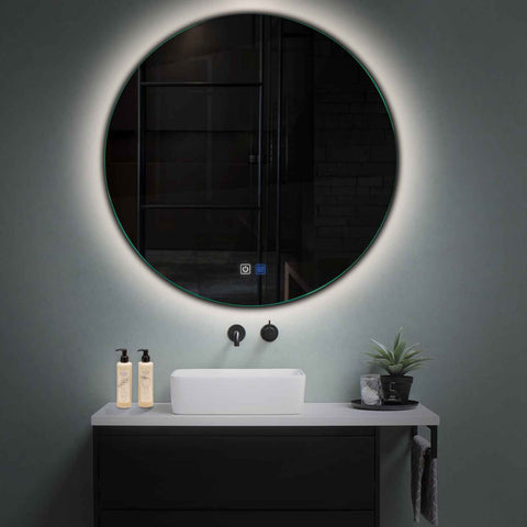 Oglinda LED rotunda 60x60 cm cu lumina LED neutra Gama Ambient Model 1 cu butoane touch si dezaburire - Reyze