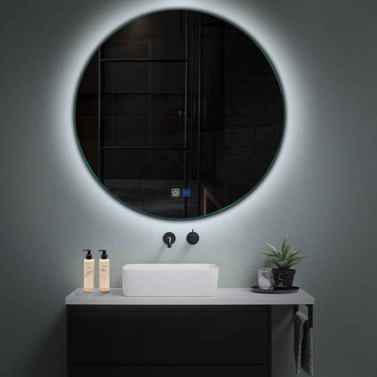 Oglinda LED rotunda cu lumina LED rece Gama Ambient Model 1 cu butoane touch si dezaburire - Reyze