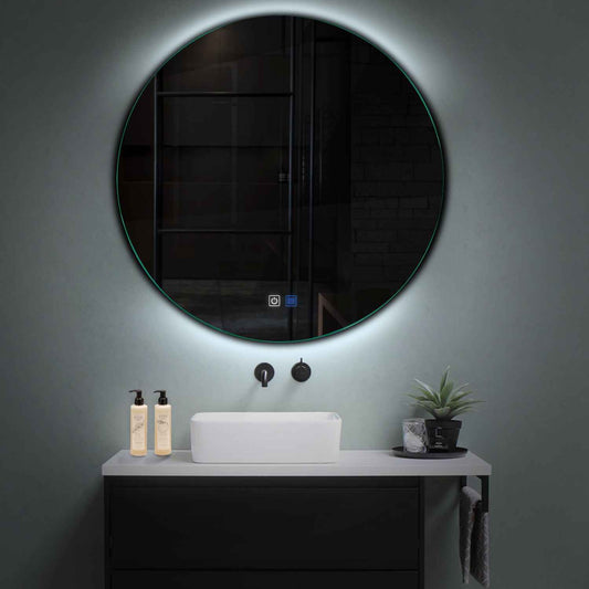 Oglinda LED rotunda cu lumina LED rece Gama Ambient Model 3 cu butoane touch si dezaburire - Reyze