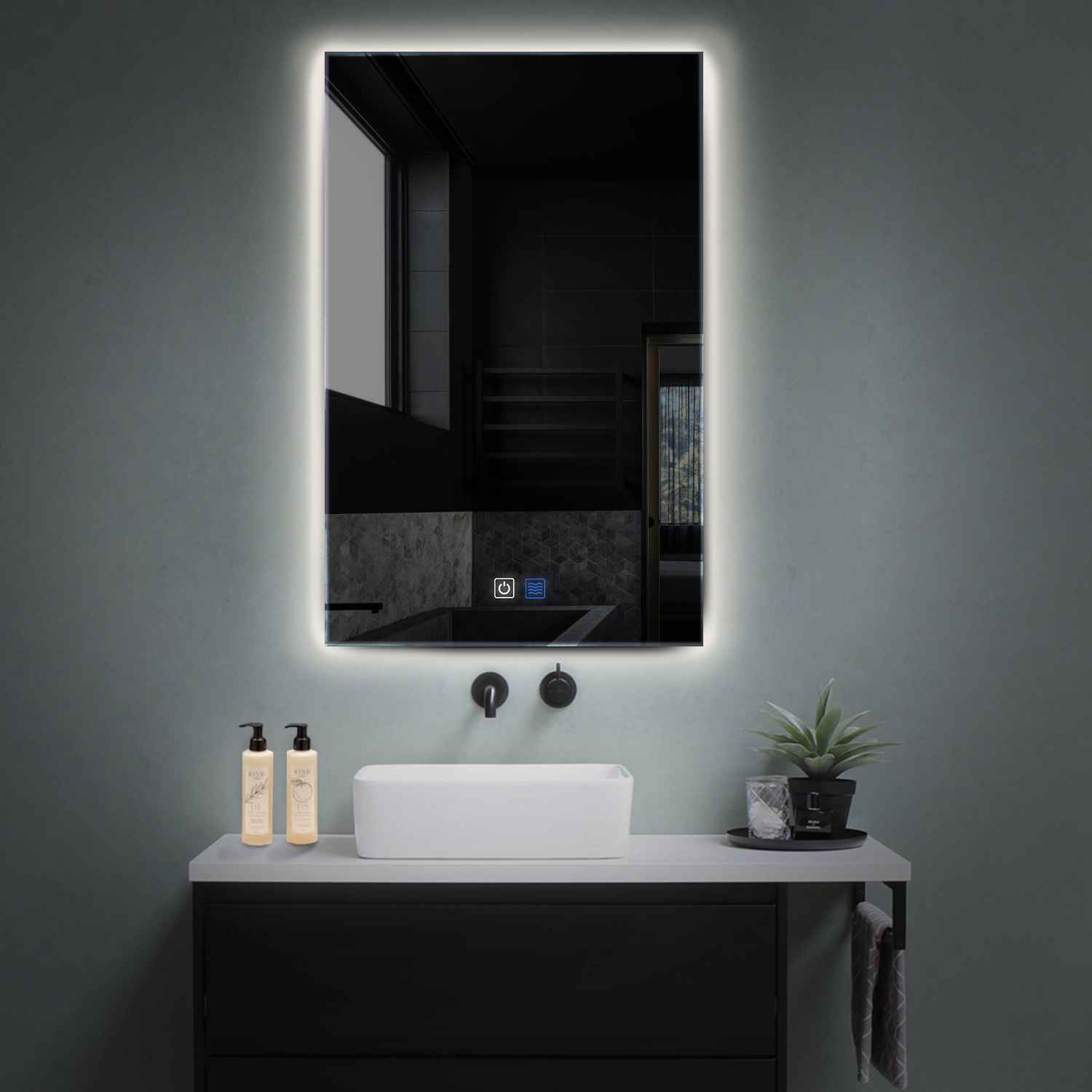 Oglinda LED Verticala 60x80 cm cu lumina LED neutra Gama Ambient Model 1 cu butoane touch si dezaburire - Reyze
