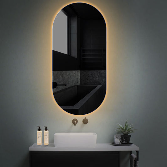 Oglinda LED Ovala Verticala 50x120 cm fara butoane cu lumina Calda 3000K Reyze Ambient 1