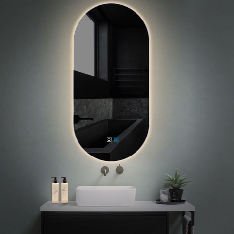 Oglinda LED Ovala Verticala 50x100 cm cu butoane touch si dezaburire lumina Neutra 4000K Reyze Ambient 1