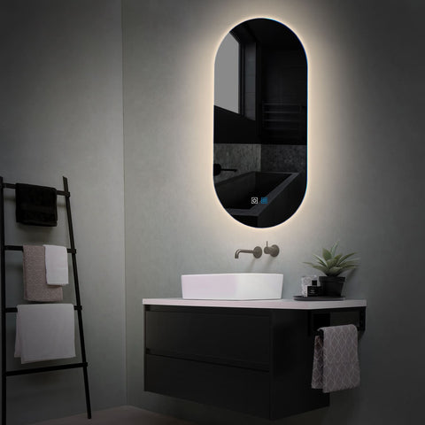 Oglinda LED Ovala Verticala 50x100 cm cu butoane touch si dezaburire lumina Neutra 4000K Reyze Ambient 1