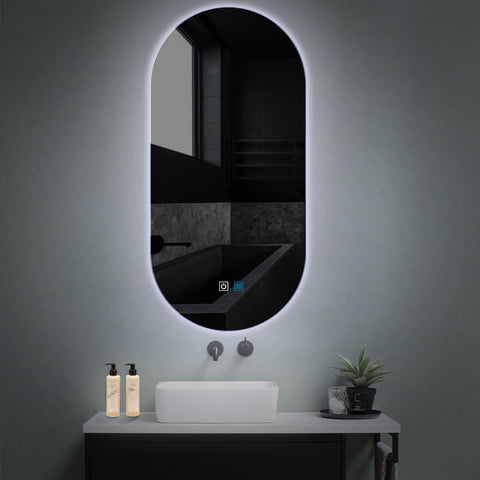 Oglinda LED Ovala Verticala 70x100 cm cu butoane touch si dezaburire lumina Rece 6000K Reyze Ambient 1