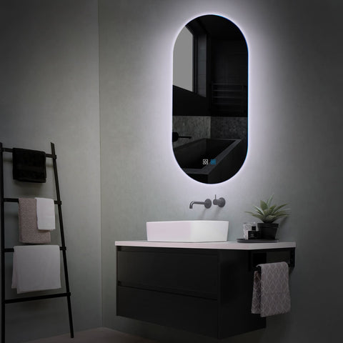 Oglinda LED Ovala Verticala 70x100 cm cu butoane touch si dezaburire lumina Rece 6000K Reyze Ambient 1