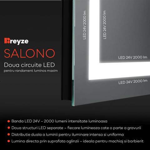 Oglinda LED Orizontala, Fara functii, LED 4000K Neutru - Gama Salono Model 3
