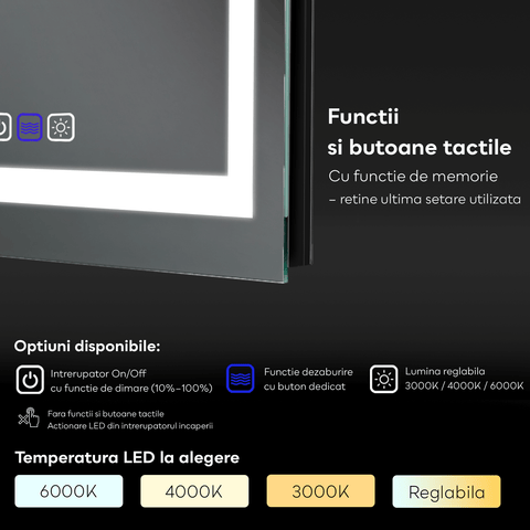 Oglinda LED Rotunda, Touch LED, Dimare, LED 6000K Rece - Gama Salono Model 2