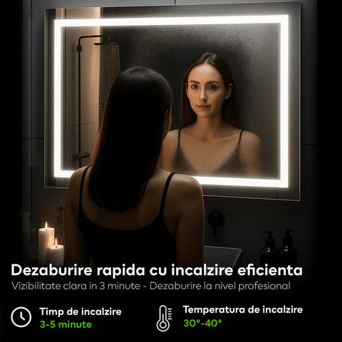 Oglinda LED orizontala cu lumina LED calda Gama Simetria Model 5 cu butoane touch si dezaburire - Reyze