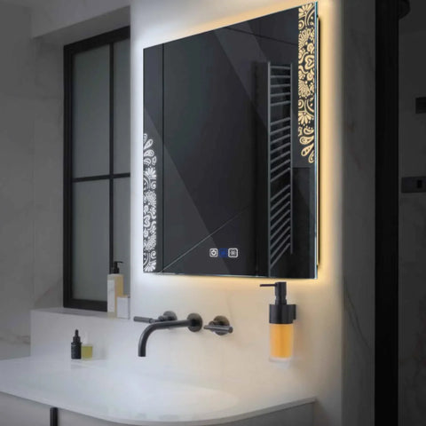 Oglinda LED Patrata, Touch LED, Dimare, Dezaburire, LED Reglabil 3000K-6000K - Gama Good Vibes Model 4