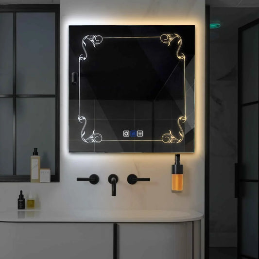 Oglinda LED Patrata, Touch LED, Dimare, Dezaburire, LED Reglabil 3000K-6000K - Gama Good Vibes Model 5