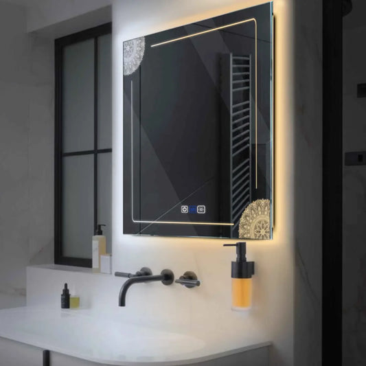 Oglinda LED Patrata, Touch LED, Dimare, Dezaburire, LED Reglabil 3000K-6000K - Gama Good Vibes Model 7