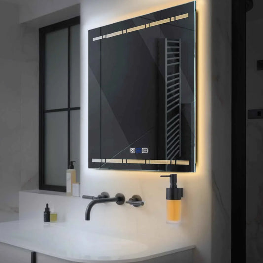 Oglinda LED Patrata, Touch LED, Dimare, Dezaburire, LED Reglabil 3000K-6000K - Gama Minimal Model 3