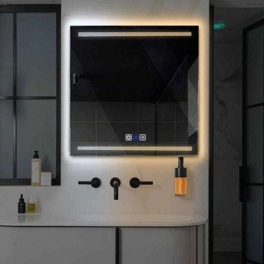 Oglinda LED Patrata, Touch LED, Dimare, Dezaburire, LED Reglabil 3000K-6000K - Gama Minimal Model 8