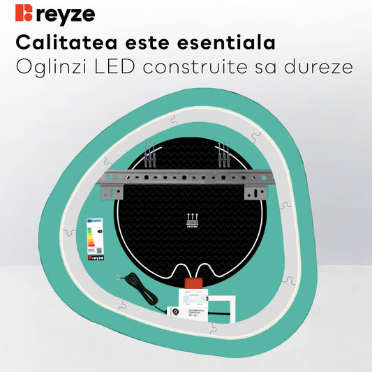 Oglinda LED Asimetrica v1, Touch LED, Dimare, Dezaburire, LED Reglabil 3000K-6000K - Gama Ambient Model 1