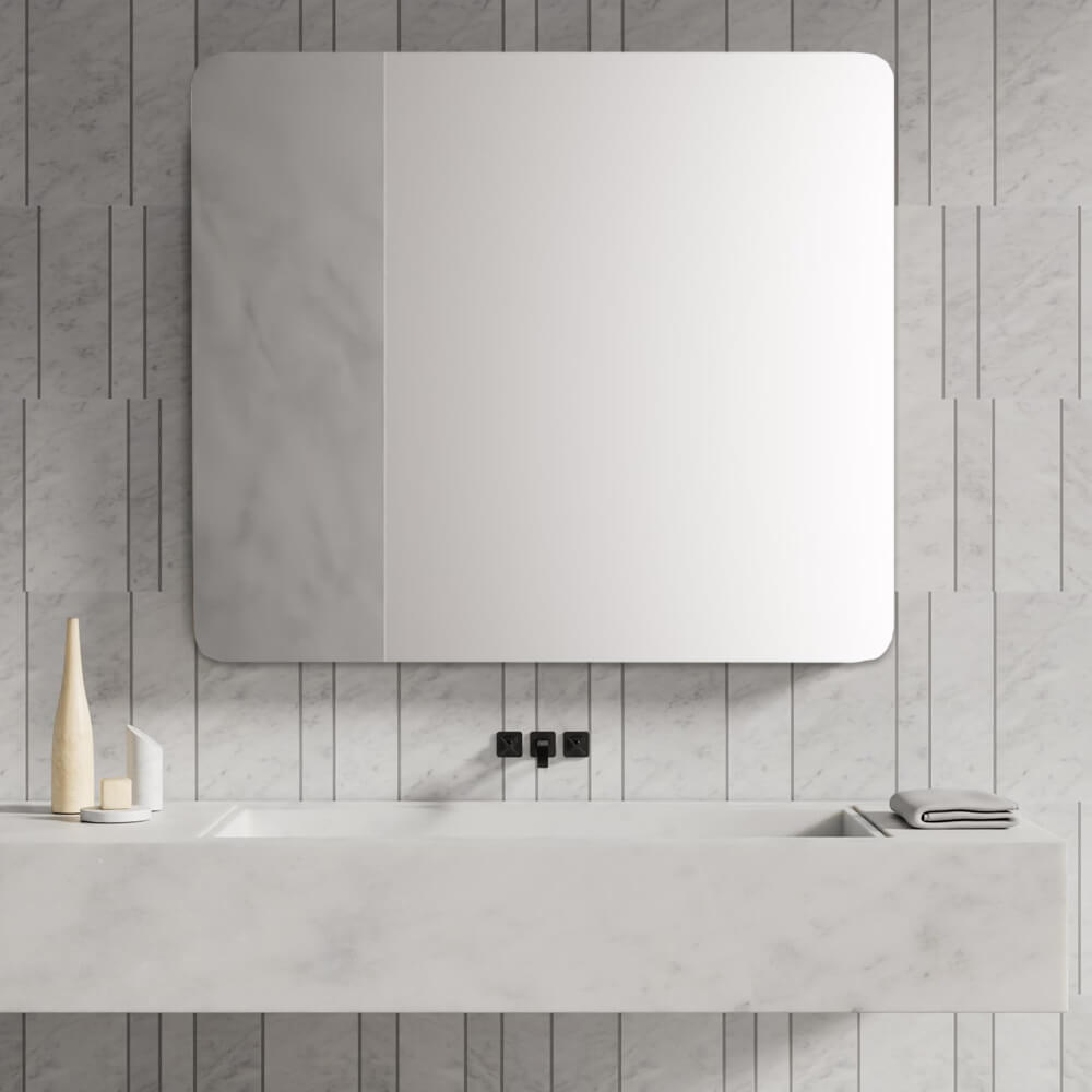 Oglinda simpla lipire prin adeziv Patrata colturi rotunjite R85 mm - Reyze