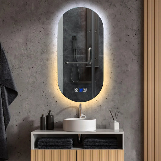 Oglinda LED Ovala, Touch LED, Dimare, Dezaburire, LED Reglabil 3000K-6000K - Gama Ambient Model 1