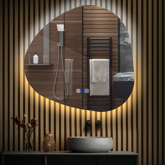 Oglinda LED Asimetrica v1, Touch LED, Dimare, Dezaburire, LED Reglabil 3000K-6000K - Gama Ambient Model 1