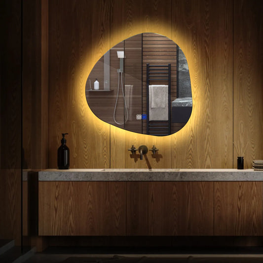 Oglinda LED Asimetrica v1, Touch LED, Dimare, Dezaburire, LED 3000K Cald - Gama Ambient Model 1