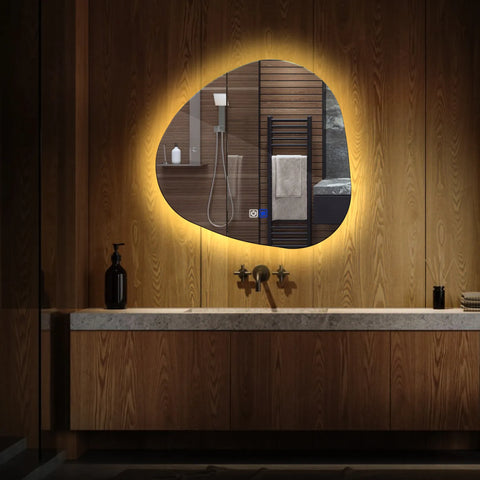 Oglinda LED Asimetrica v1, Touch LED, Dimare, Dezaburire, LED 3000K Cald - Gama Ambient Model 1