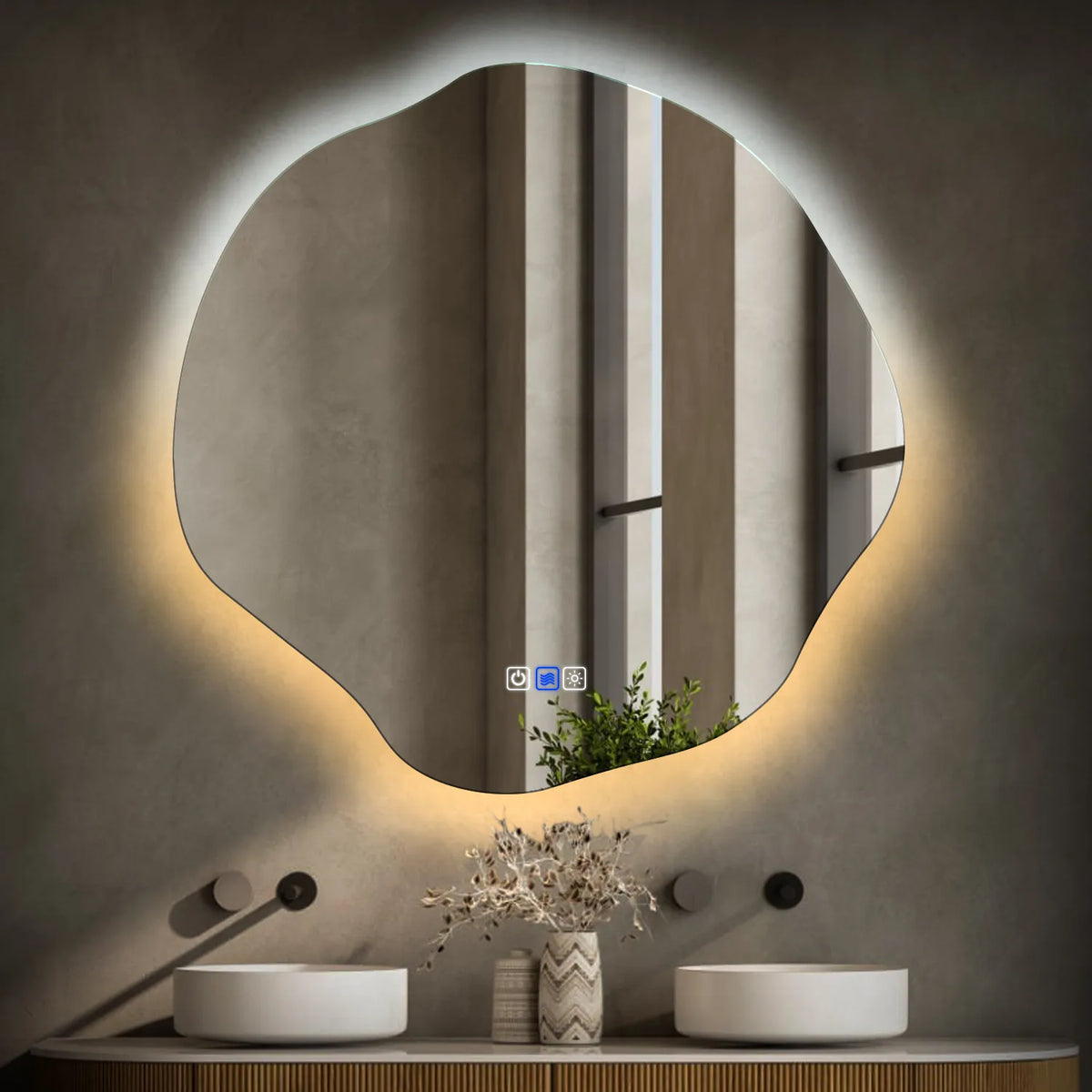 Oglinda LED Asimetrica v5, Touch LED, Dimare, Dezaburire, LED Reglabil 3000K-6000K - Gama Ambient Model 1