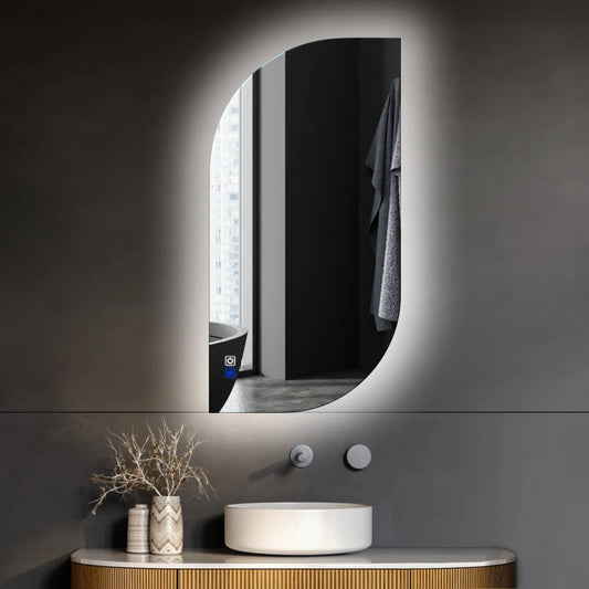 Oglinda LED Semiovala v1, Touch LED, Dimare, Dezaburire, LED 6000K Rece - Gama Ambient Model 1