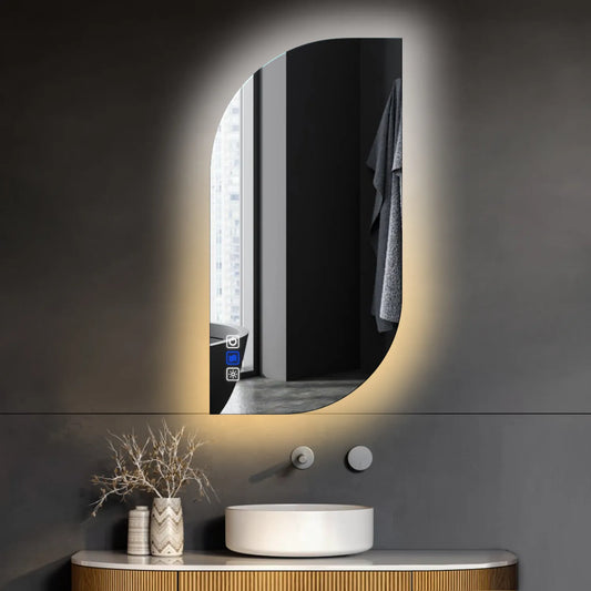 Oglinda LED Semiovala v1, Touch LED, Dimare, Dezaburire, LED Reglabil 3000K-6000K - Gama Ambient Model 1