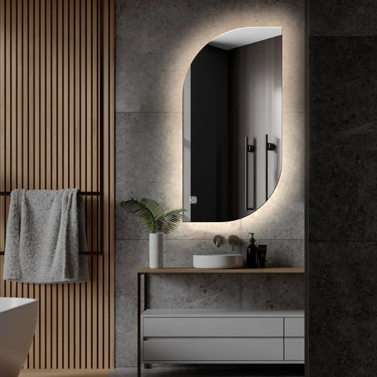 Oglinda LED Semiovala v1, Touch LED, Dimare, LED 4000K Neutru - Gama Ambient Model 1