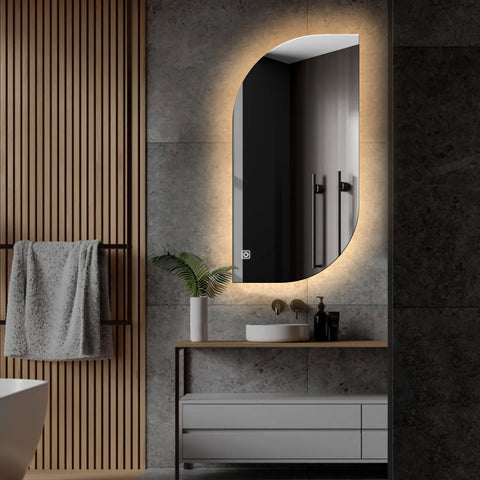 Oglinda LED Semiovala v1, Touch LED, Dimare, LED 3000K Cald - Gama Ambient Model 1