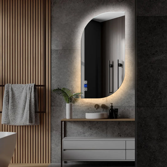 Oglinda LED Semiovala v1, Touch LED, Dimare, Dezaburire, LED Reglabil 3000K-6000K - Gama Ambient Model 1