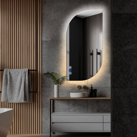 Oglinda LED Semiovala v1, Touch LED, Dimare, Dezaburire, LED Reglabil 3000K-6000K - Gama Ambient Model 1