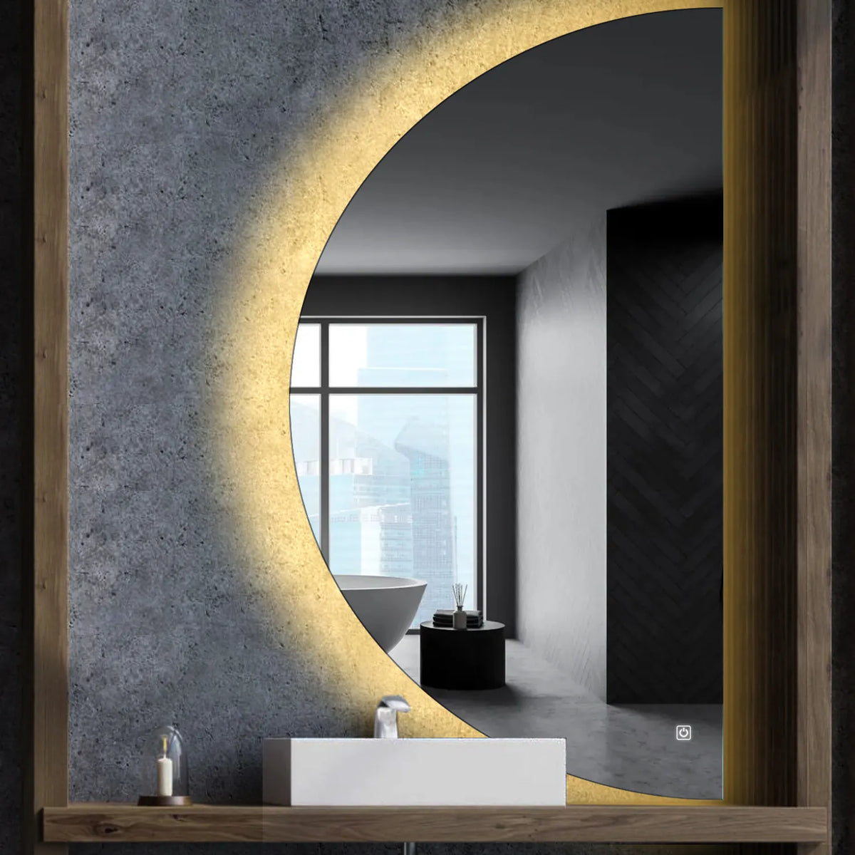 Oglinda LED Semiluna (Dreapta), Touch LED, Dimare, LED 3000K Cald - Gama Ambient Model 1
