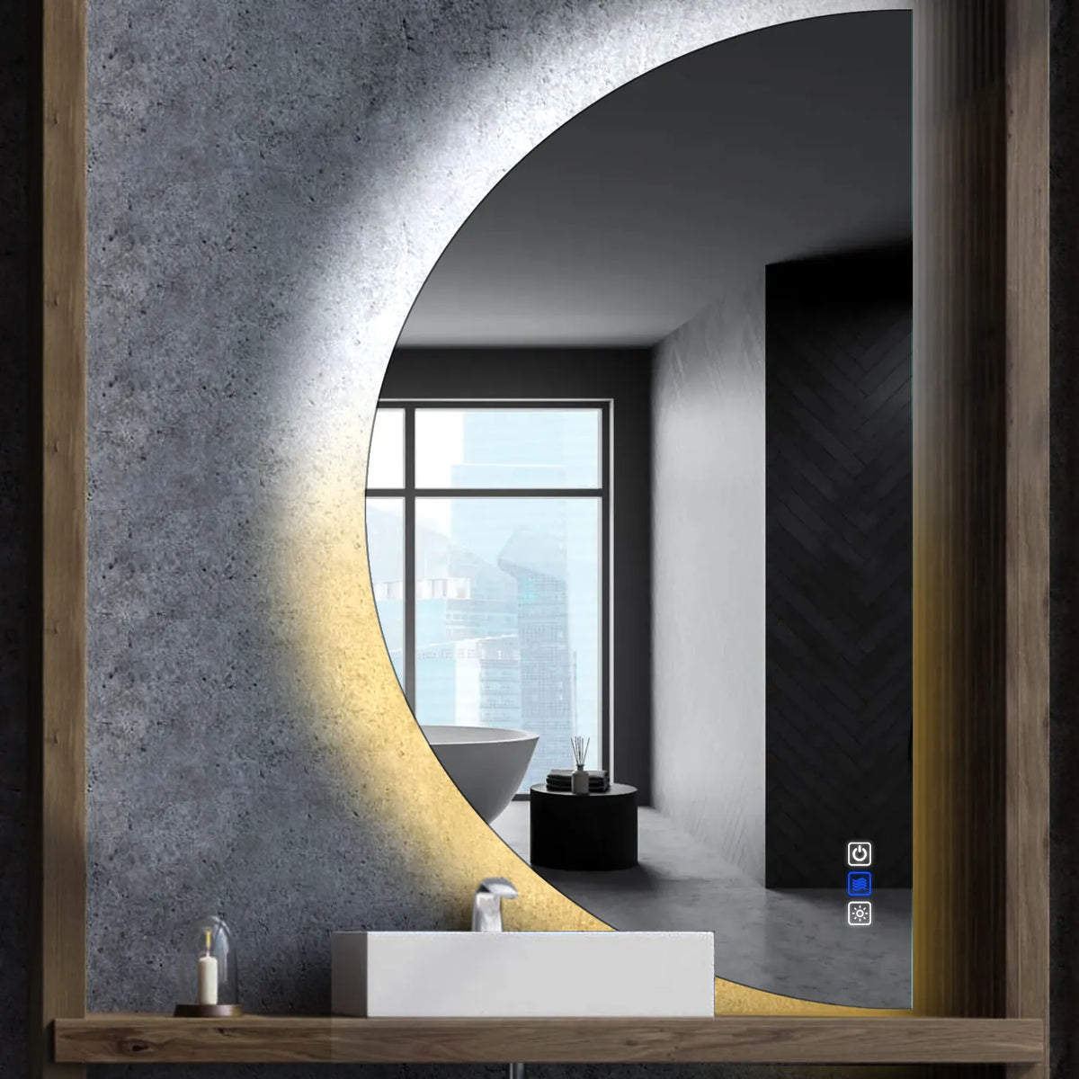 Oglinda LED Semiluna (Dreapta), Touch LED, Dimare, Dezaburire, LED Reglabil 3000K-6000K - Gama Ambient Model 1