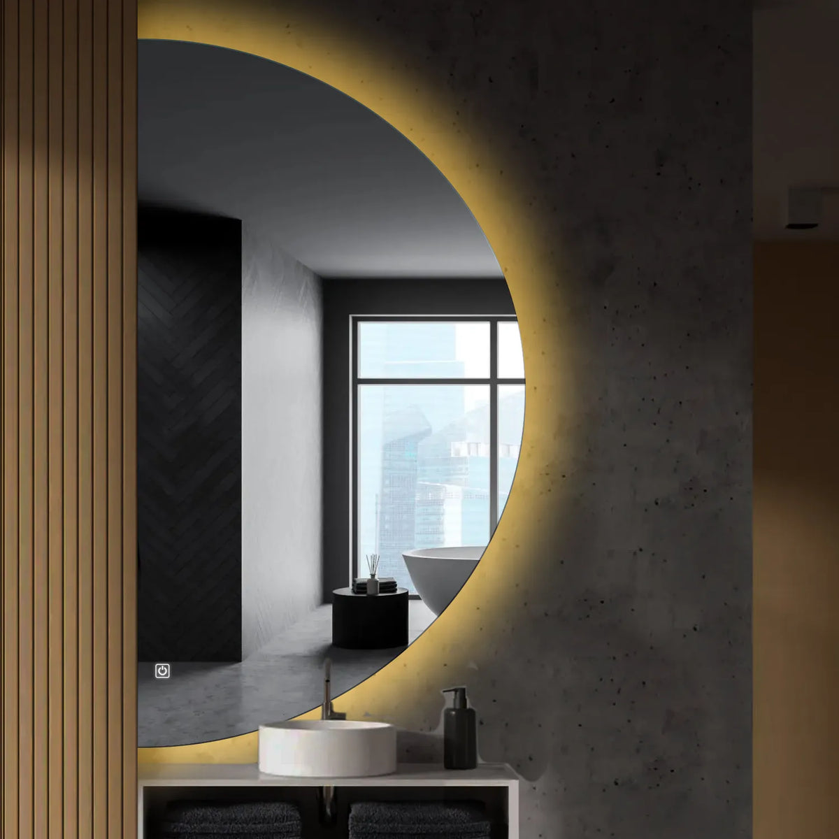 Oglinda LED Semiluna (Stanga), Touch LED, Dimare, LED 3000K Cald - Gama Ambient Model 1