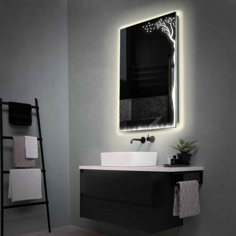 Oglinda LED verticala 80x90 cm cu lumina LED neutra Gama Good Vibes Model 8 fara butoane - Reyze