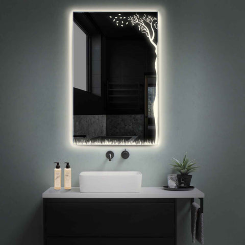 Oglinda LED verticala 80x90 cm cu lumina LED neutra Gama Good Vibes Model 8 fara butoane - Reyze