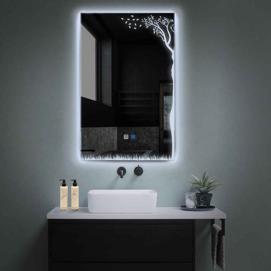 Oglinda LED verticala cu lumina LED rece Gama Good Vibes Model 8 cu butoane touch si dezaburire - Reyze