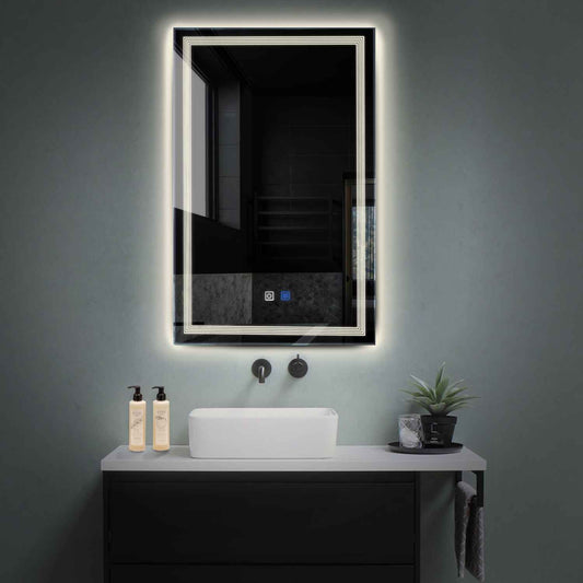 Oglinda LED verticala cu lumina LED neutra Gama Minimal Model 1 cu butoane touch si dezaburire - Reyze