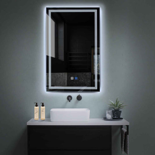 Oglinda LED verticala cu lumina LED rece Gama Minimal Model 1 cu butoane touch si dezaburire - Reyze