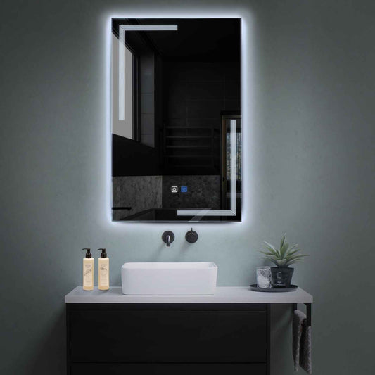 Oglinda LED verticala cu lumina LED rece Gama Minimal Model 2 cu butoane touch si dezaburire - Reyze
