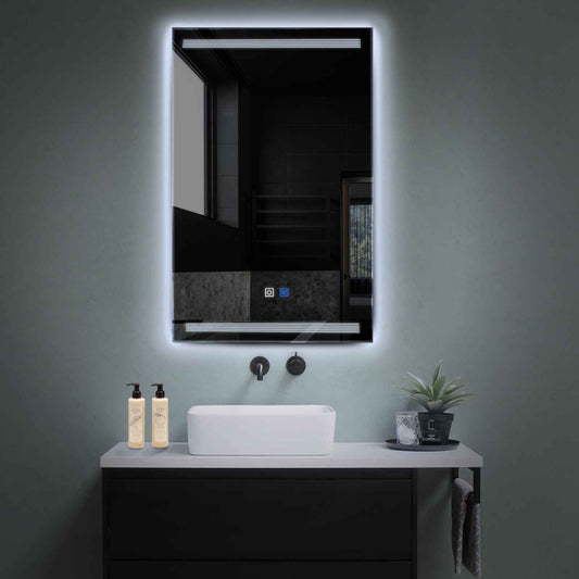 Oglinda LED verticala cu lumina LED rece Gama Minimal Model 8 cu butoane touch si dezaburire - Reyze