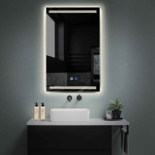 Oglinda LED verticala cu lumina LED neutra Gama Minimal Model 8 cu butoane touch si dezaburire - Reyze
